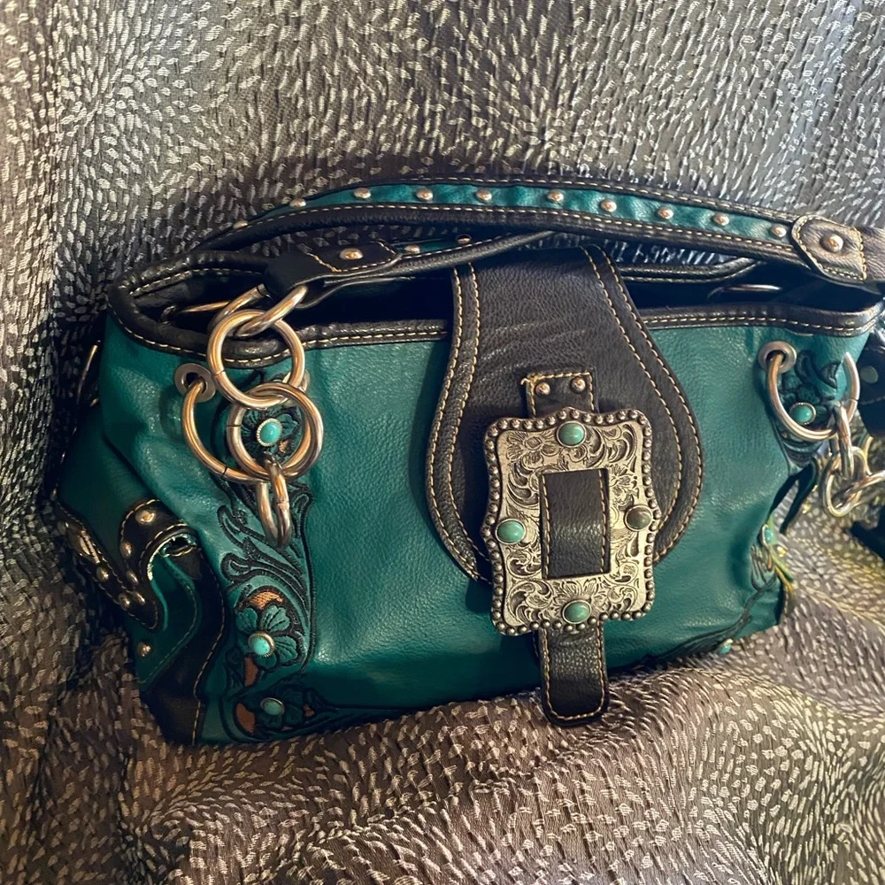 MONTANA WEST Turquoise Leather Purse - Picture 2 of 7